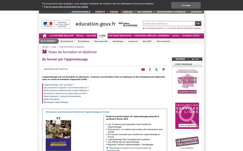 Se former par l'apprentissage : Ministère de l'Éducation nationale